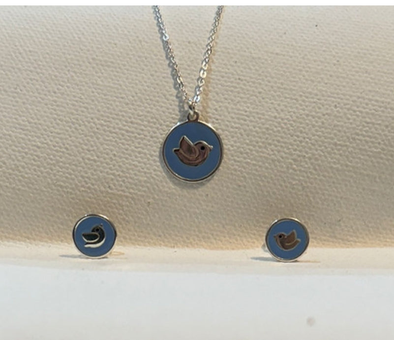 Blue Bird Pendant set with chain- for kids