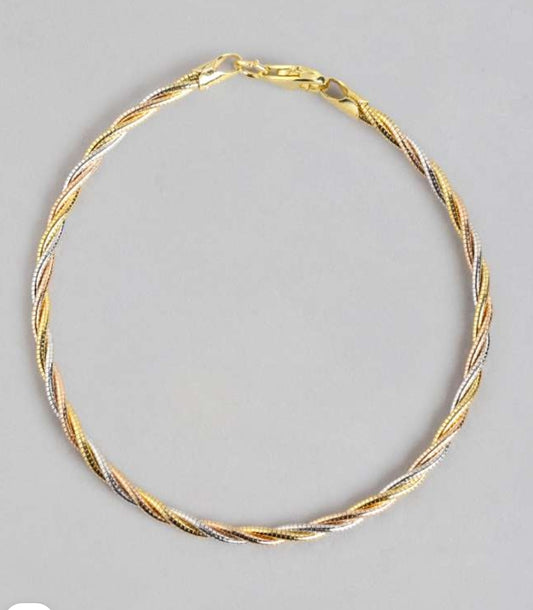 925 Sterling Silver Gold Plated Multi-Toned Bangle-Style Bracelet