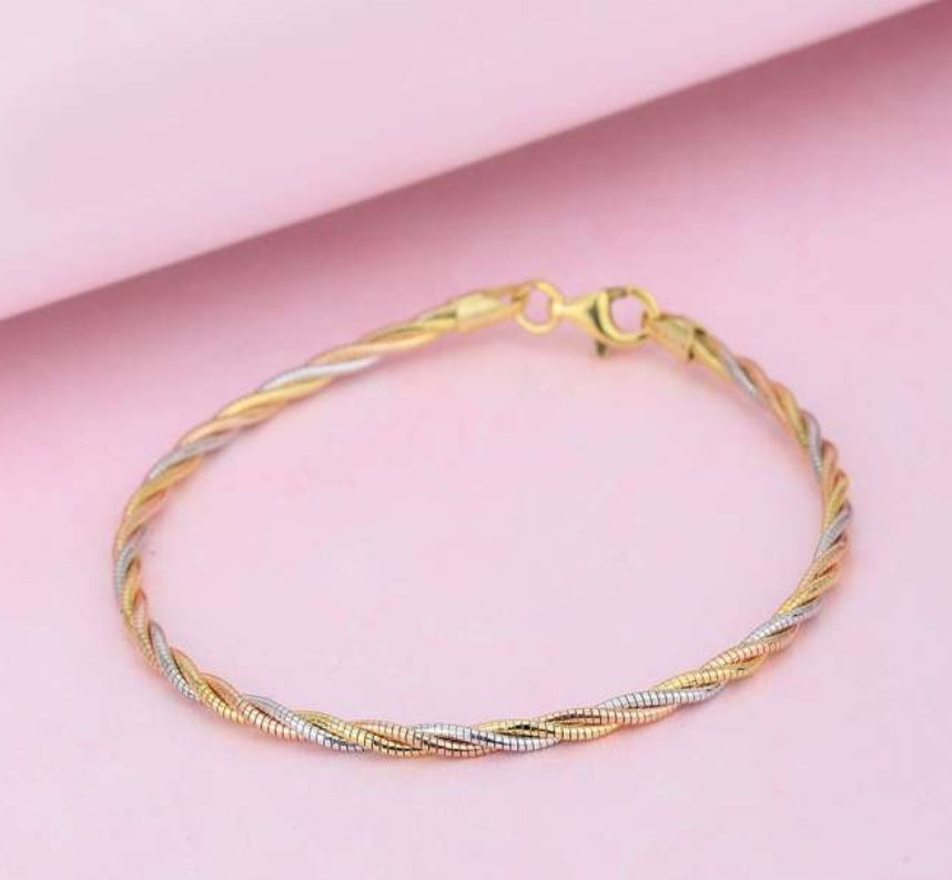 925 Sterling Silver Gold Plated Multi-Toned Bangle-Style Bracelet