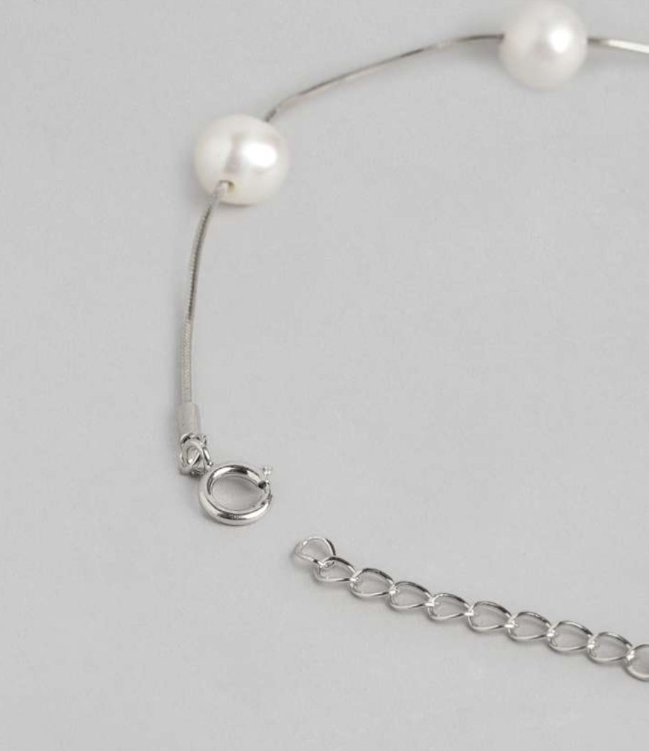 925 Sterling Silver White Pearls Charm Bracelet