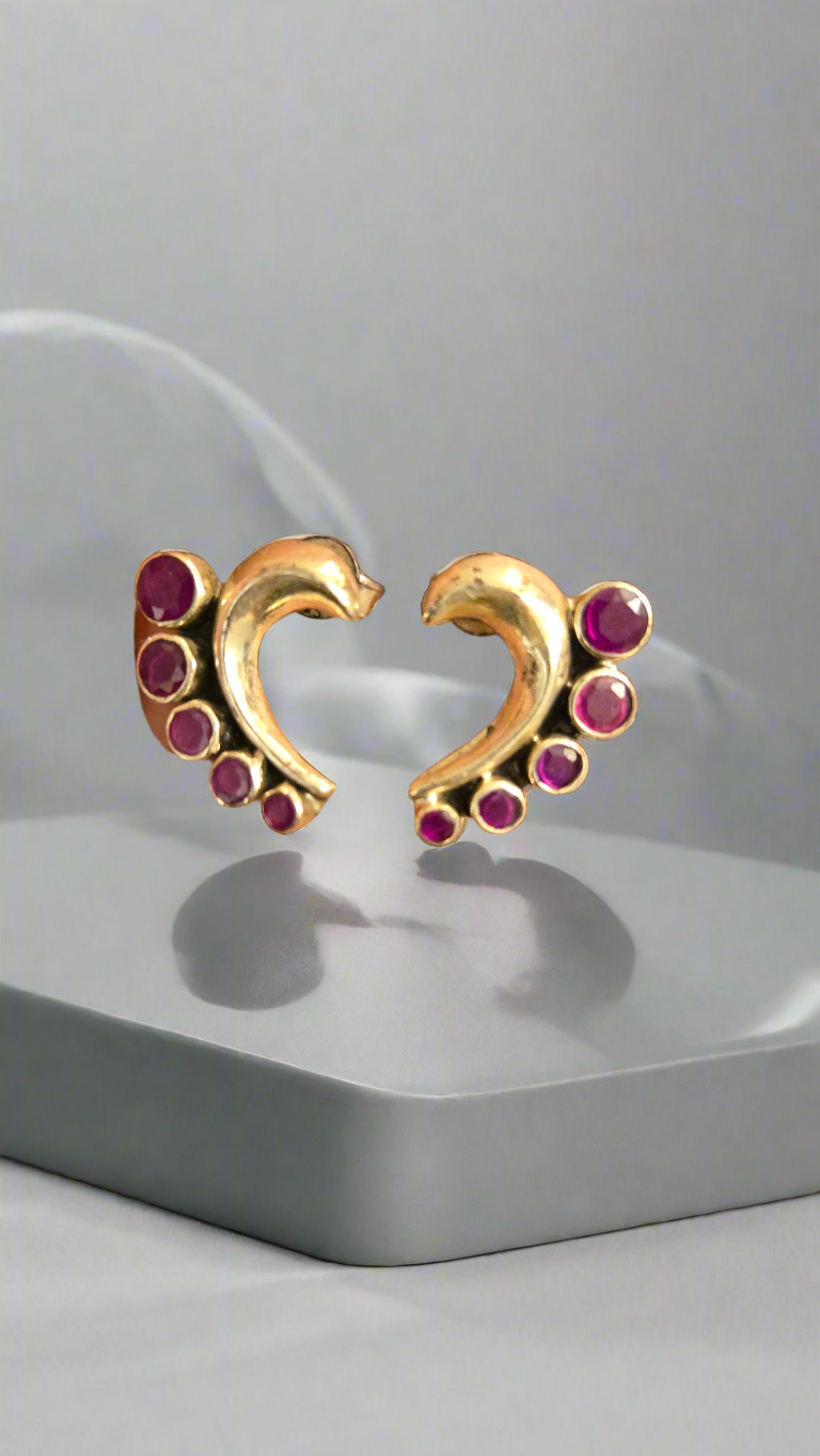 Half N Half Heart Antique screw Earrings -Studs