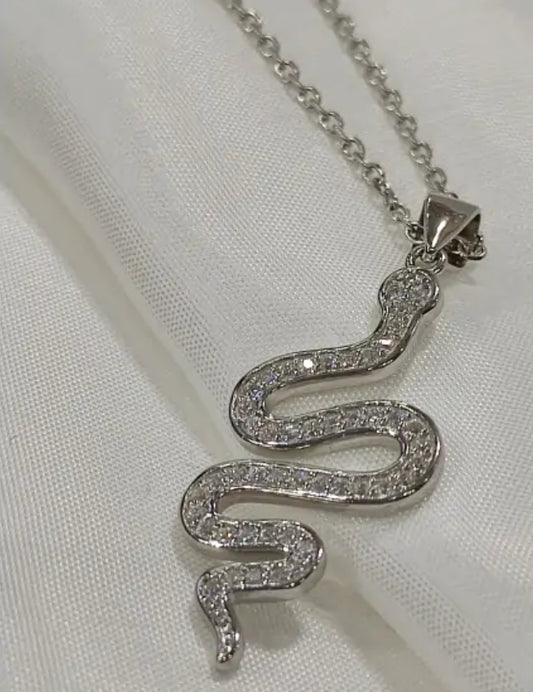 925 Silver studded Snake Pendant with chain