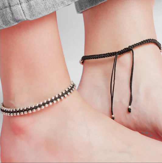 925 Sterling Silver Thread Anklet - Beaded