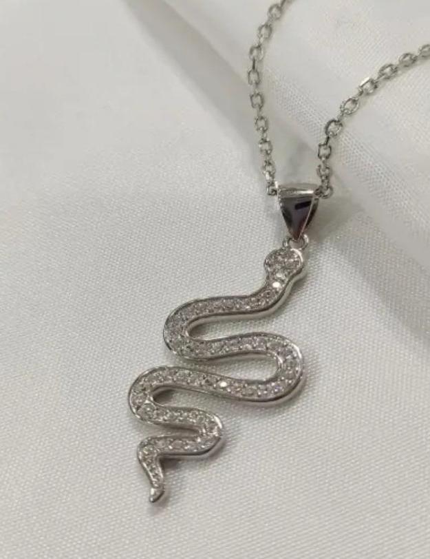 925 Silver studded Snake Pendant with chain