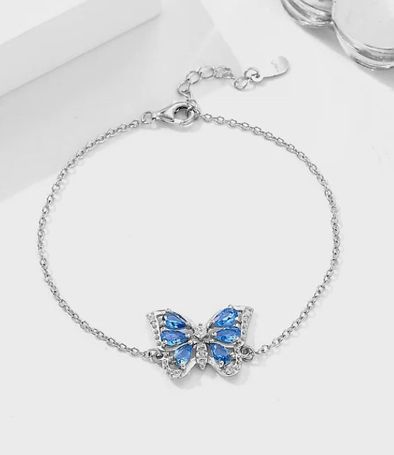 925 Silver Blue Butterfly Bracelet