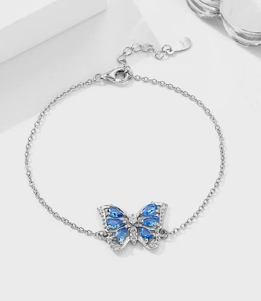 925 Silver Blue Butterfly Bracelet