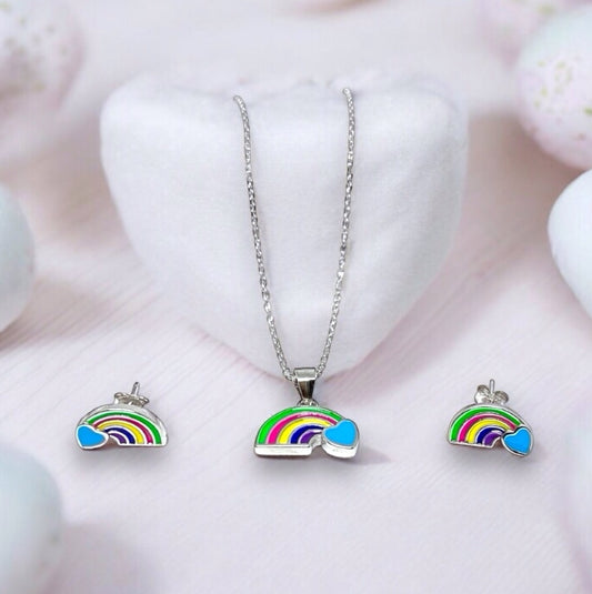Rainbow Pendant set with chain- for kids