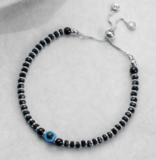 Beaded Evil Eye 925 Sterling Silver Bracelet